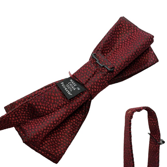 Pronto Uomo Formal Tie Set Pre-Tied Adjustable Burgundy Paisley and Black - Picture 12 of 14